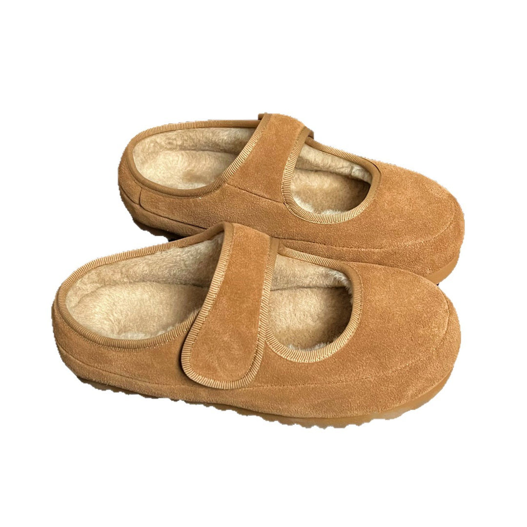 Women's Cozy Velour Mary Jane Slippers with Teddy Lining and Velcro Amarae