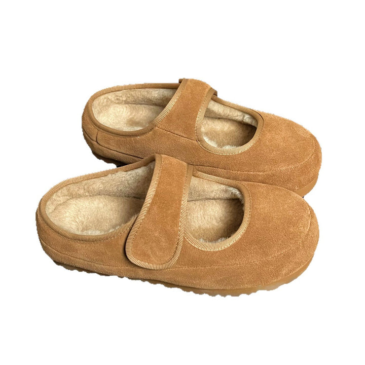 Women's Cozy Velour Mary Jane Slippers with Teddy Lining and Velcro Amarae