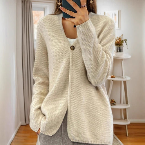 Women's knitted jacket with a fine textured pattern and a button detail Amarae