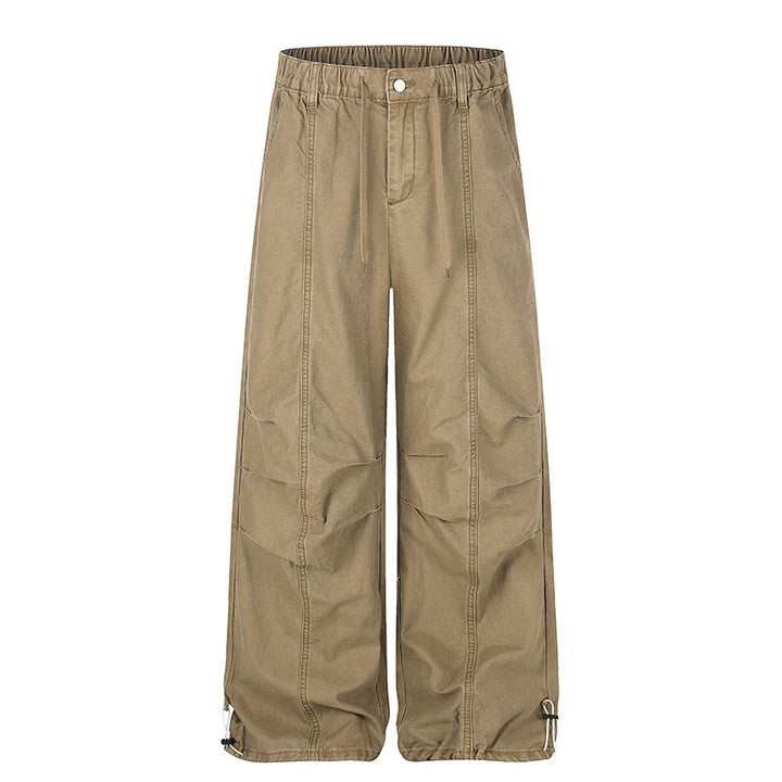 Women's Wide Canvas Cargo Palazzo Pants with Elastic Comfort Waistband and Adjustable Hem