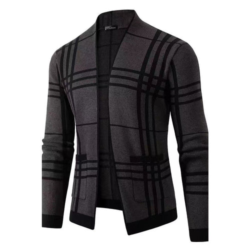 Modern knitted jacket for men with a modern check pattern and practical pockets Amarae