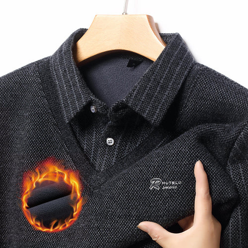 Elegant V-neck sweater for men with structured sleeves and a classic shirt collar Amarae