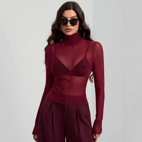 Women's Transparent Turtleneck Blouse with Shaping Cut Amarae