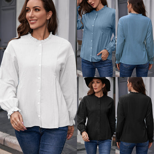 Women's blouse with ruffle hem and button details Amarae