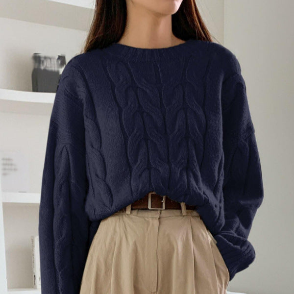 Chunky knit sweater for women with cable design Lune London