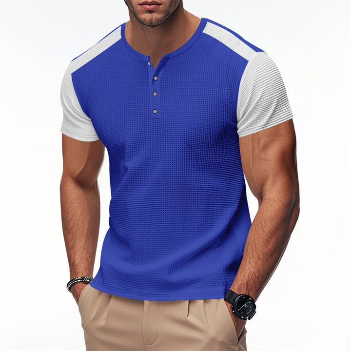 Men's short sleeve sporty henley t-shirt with textured design Lune London