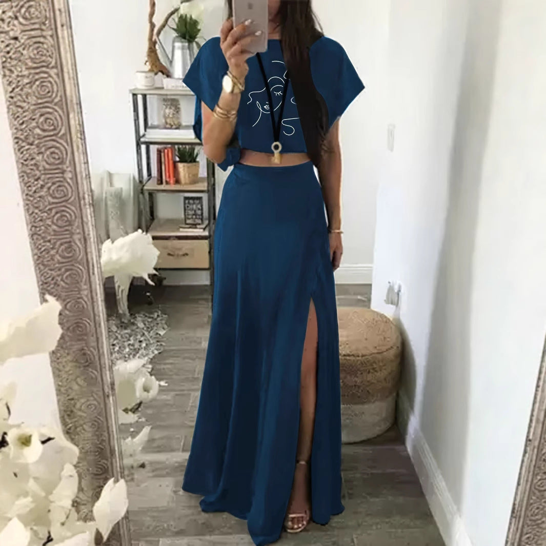 Women Two-piece set with crop top and high slit skirt Lune London