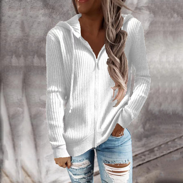 Veste à capuche rayée pour femmes avec fermeture éclair intégrale et poignets Chic & Stil