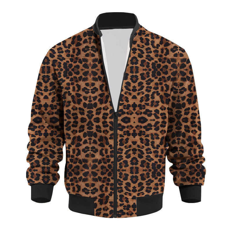 Amarae | Men's bomber jacket in leopard print with zipper and elastic cuffs