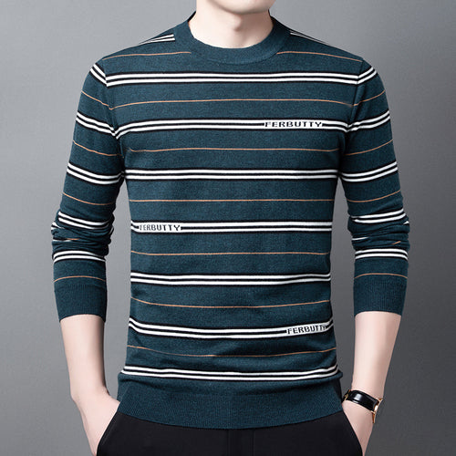 Trendy knit sweater for men with striped pattern and round neck Amarae