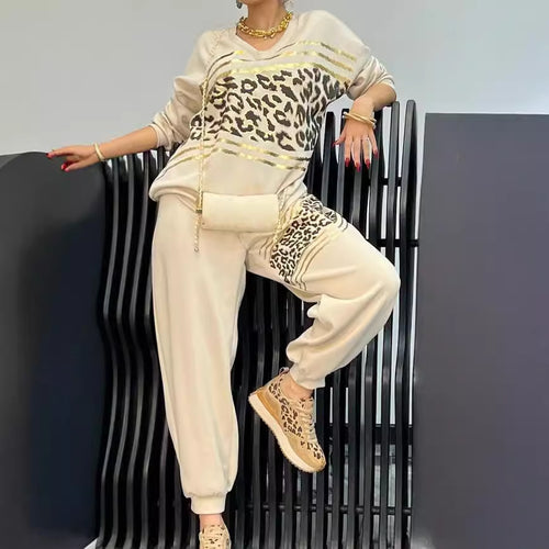 Ladies Fashion Leisure Set with Leopard Pattern and Luxurious Accents Amarae