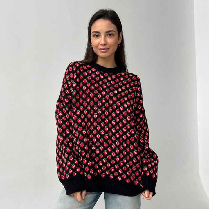 Women Oversized Sweater with Floral Knit Structure Lune London