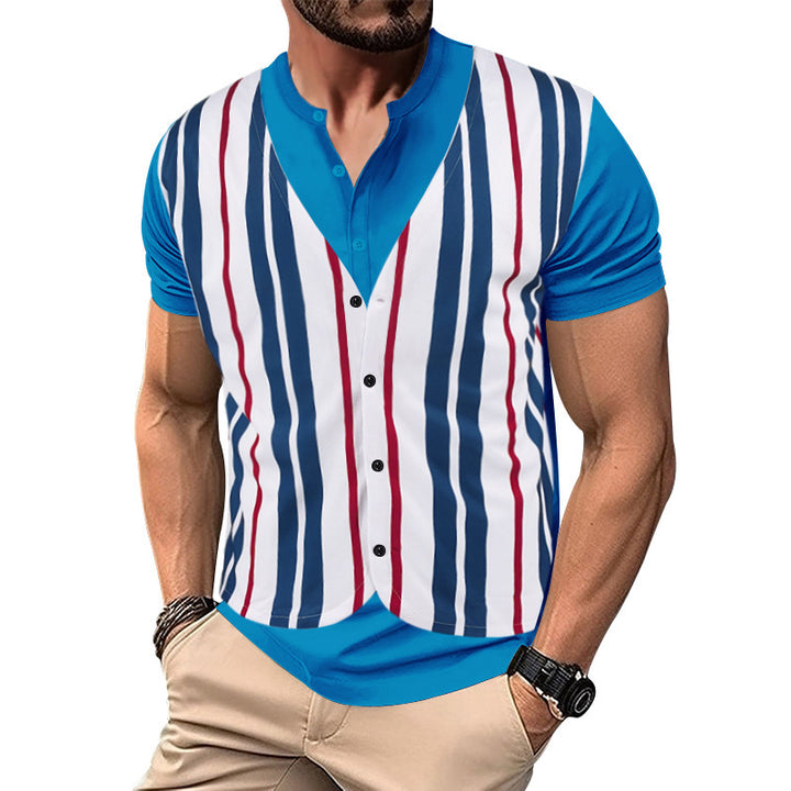 Short shirt for men with an innovative V-neck and a chic and stylish button placket