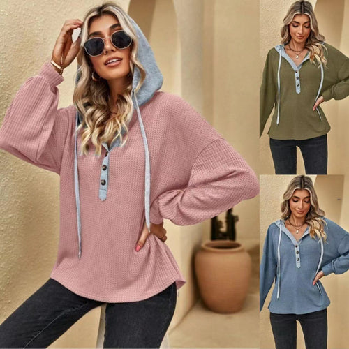 Ladies Oversized Sweater with Chic Button Placket and Style