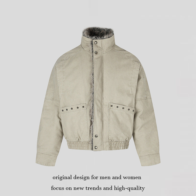 Ladies short bomber jacket with faux fur lining, stand collar and elastic waistband Amarae