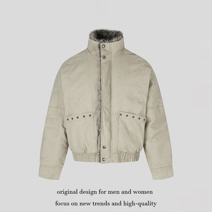 Ladies short bomber jacket with faux fur lining, stand collar and elastic waistband Amarae