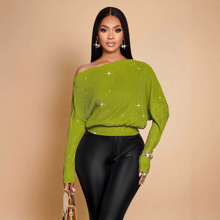 Women's Oversized Rib Knit Sweater with One-Shoulder and Tailored Cuff Amarae