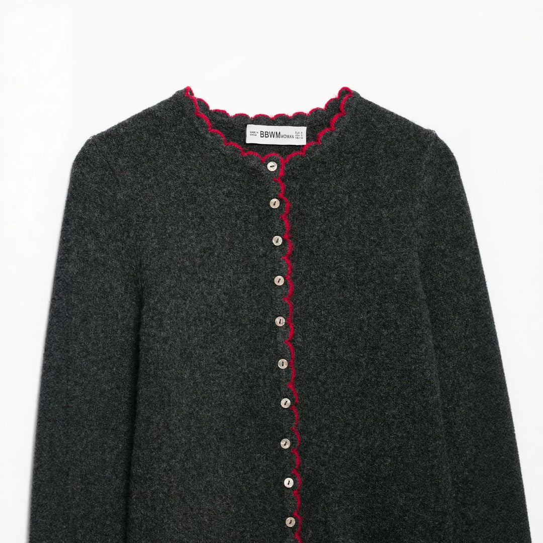 Ladies fine knit cardigan with shell edge and mother-of-pearl buttons Amarae