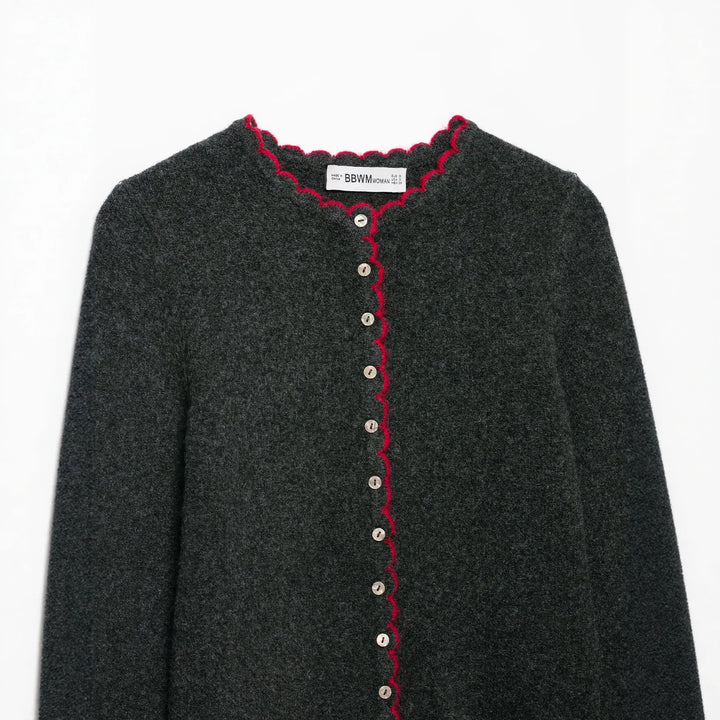 Ladies fine knit cardigan with shell edge and mother-of-pearl buttons Amarae
