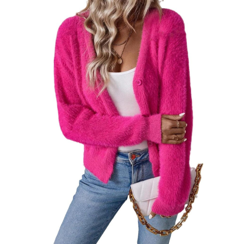Ladies Soft V-Neck Sweater with Chic Button Detail and Style