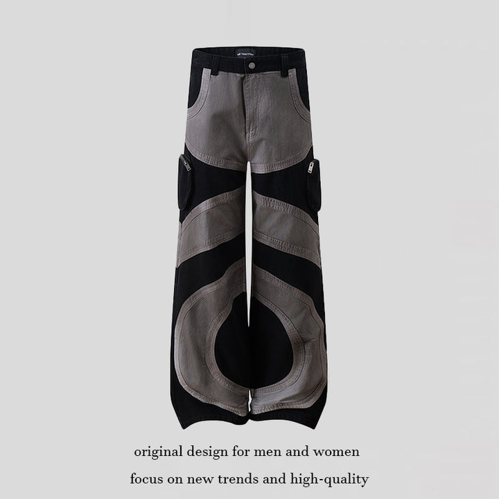Women's wide patchwork cargo culotte pants with patch pockets and contrast stitching Amarae