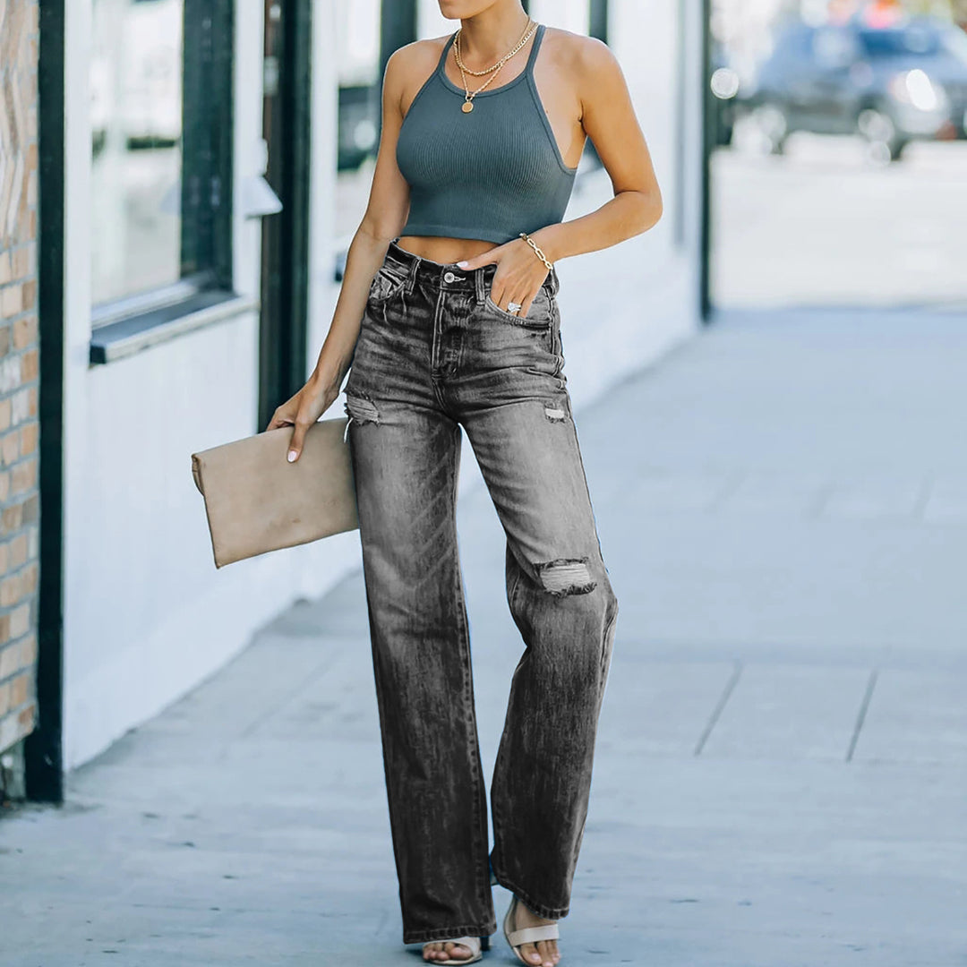 Wide leg women's jeans with ripped details Chic & Stil