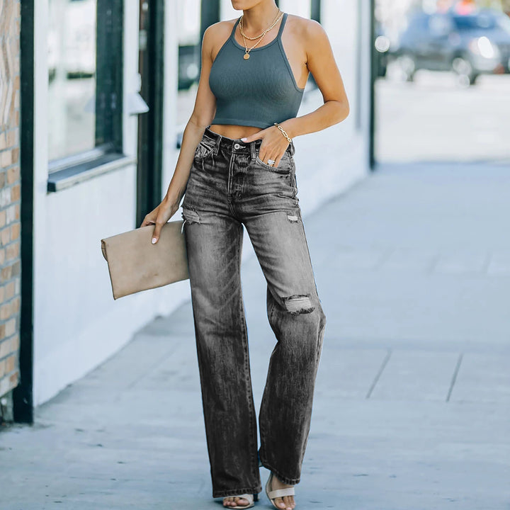Wide leg women's jeans with ripped details Chic & Stil