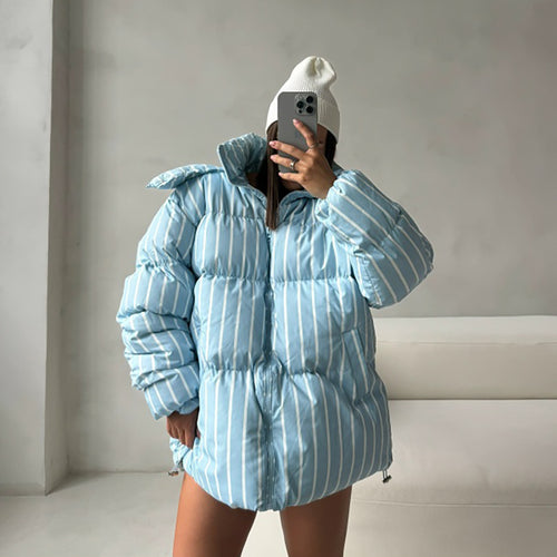 Striped down jacket for women with high collar and oversized cut Amarae