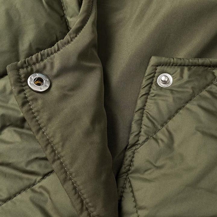 Women's quilted jacket without collar with snap button closure and patch pockets Amarae