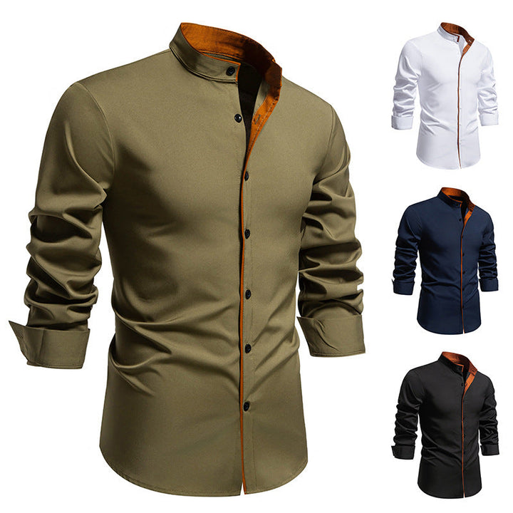 Men's Elegant Long-Sleeve Shirt with Modern Stand-Up Collar and Contrast Seams Lune London