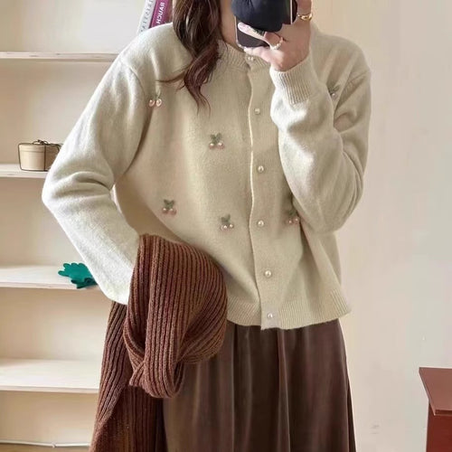 Knit jacket for women with fine beaded and floral appliqués Amarae