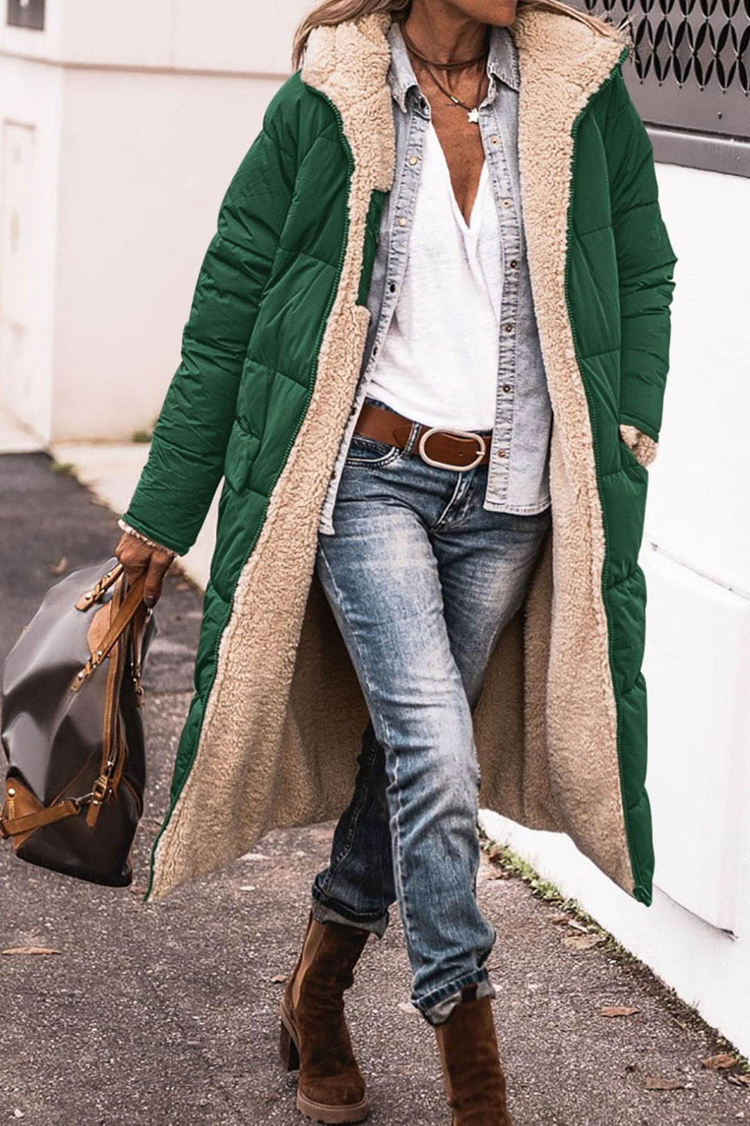 Women Long Padded Down Jacket with Soft Lining and Soft Collar Amarae