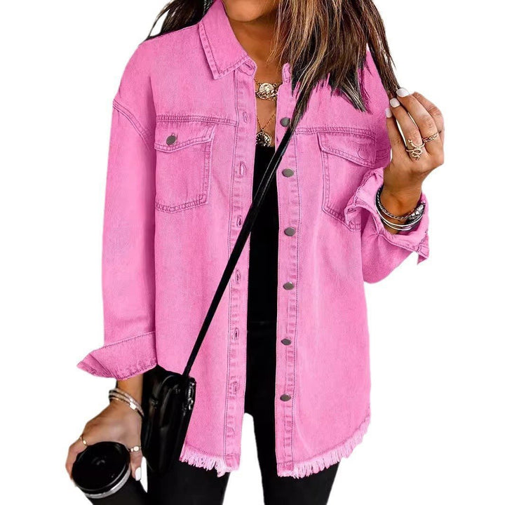 Women's denim shirt with frayed hem and practical pockets Lune London
