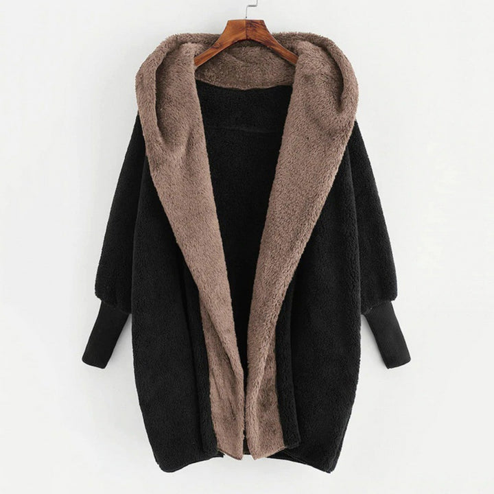 Women's Oversized Faux Fur Hooded Coat with Contrasting Teddy Lining and Ribbed Cuffs Amarae