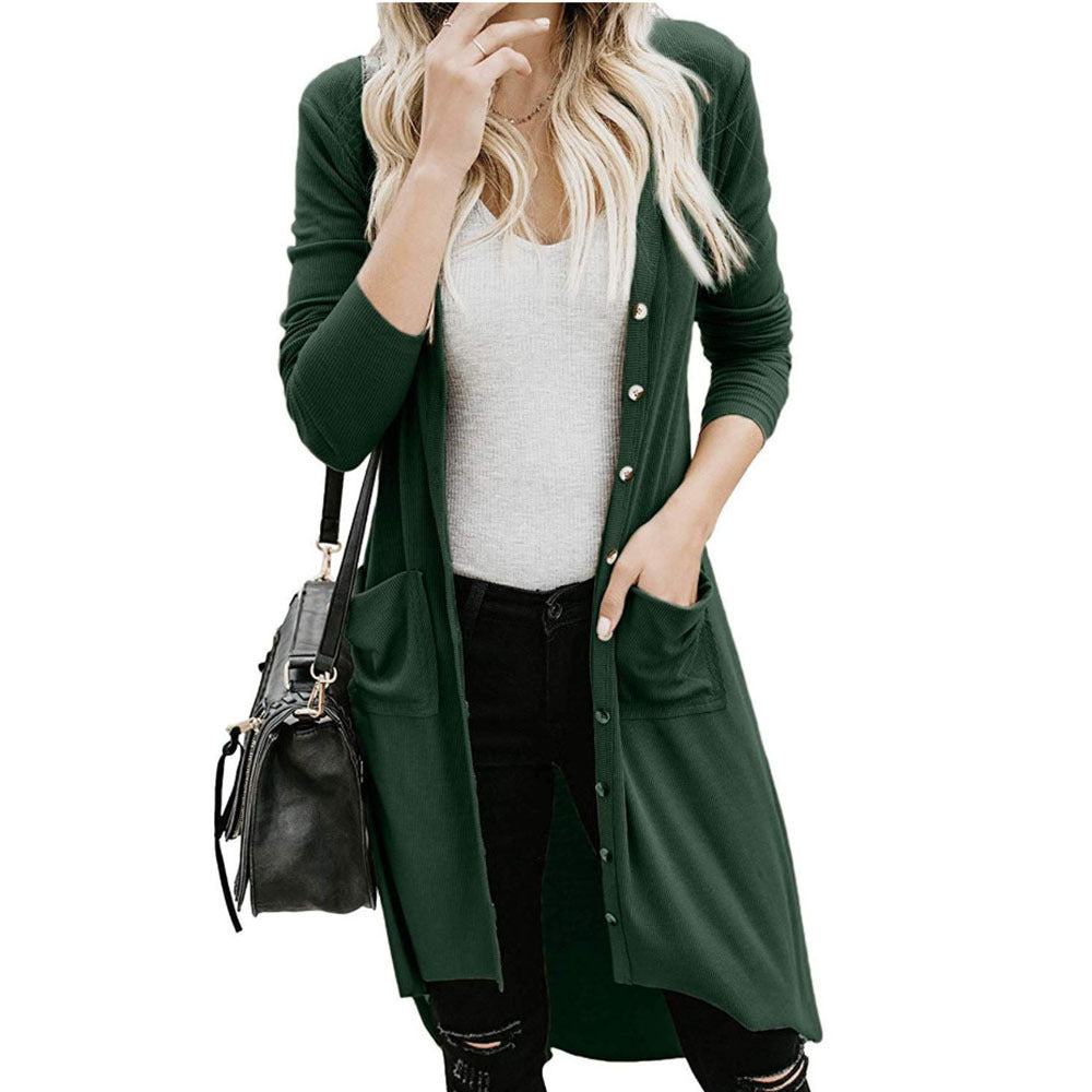 Ladies Long Cardigan Sweater with Buttons and Pockets Lune London