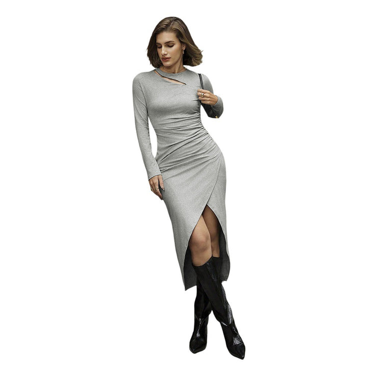 Robe midi pour femme avec fente latérale et décolleté asymétrique Chic & Stil