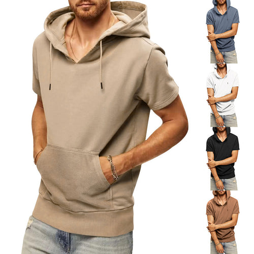 Men's Short Sleeve Hoodie with Practical Kangaroo Pocket Amarae