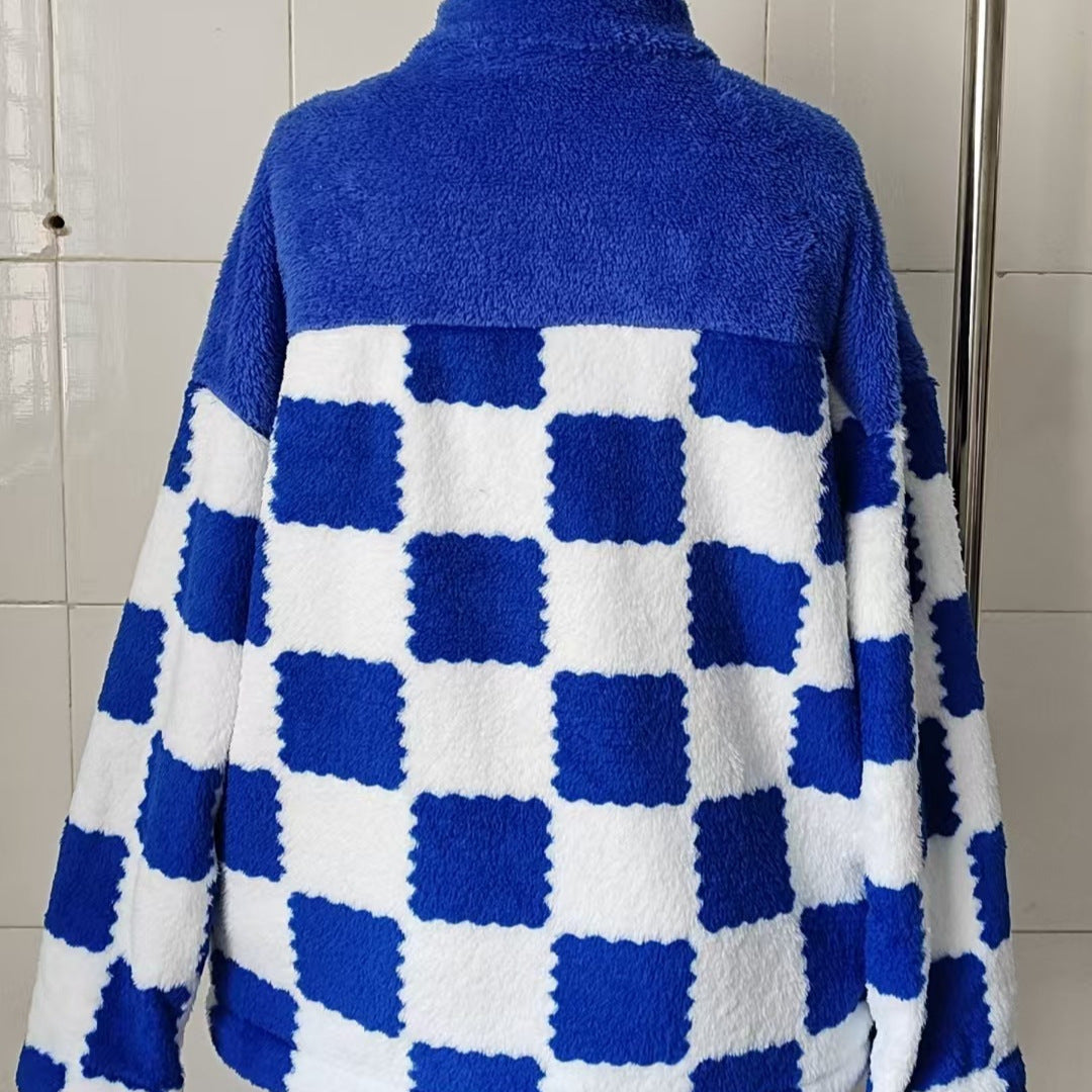 Quilted fleece jacket with plaid pattern for women Lune London