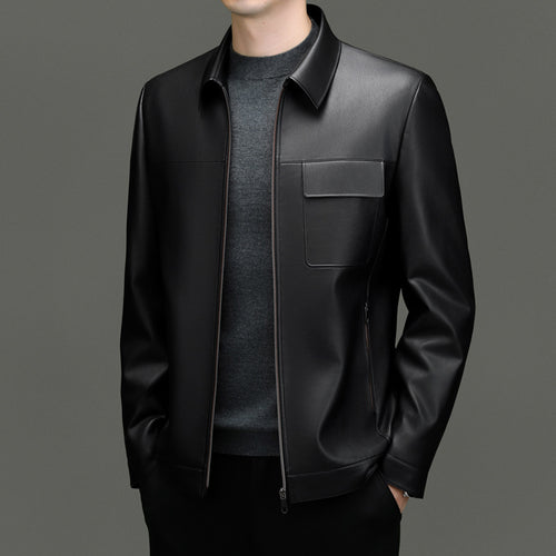Synthetic leather jacket for men with practical zippered pockets Amarae