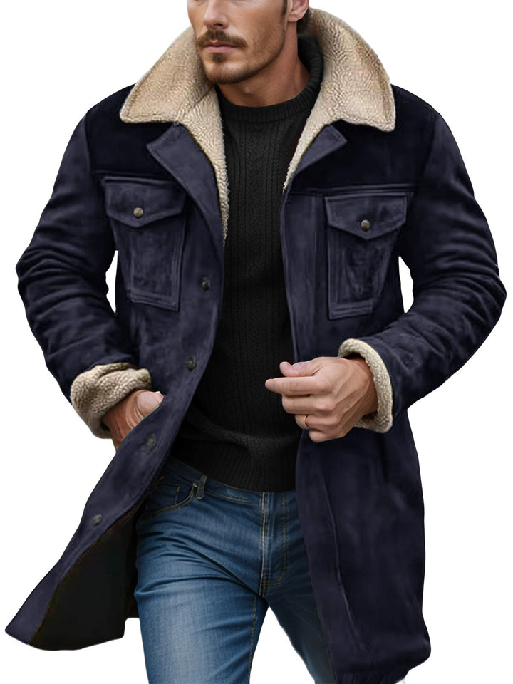 Men's suede long jacket with teddy lining and practical pockets Chic and style