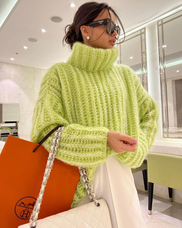 Chunky knitted sweater for women with high collar Lune London