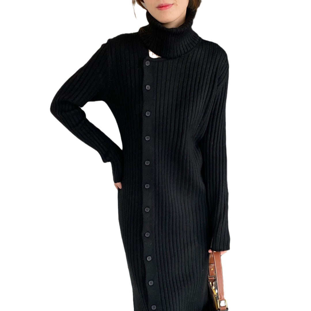Robe tricotée pour femmes avec col roulé large et patte de boutonnage continue Chic & Stil