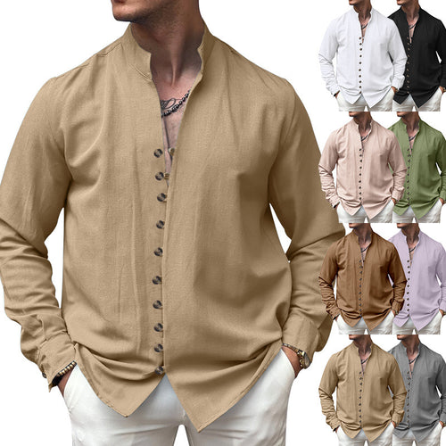 Men's long sleeve shirt with high collar and fashionable button details Amarae