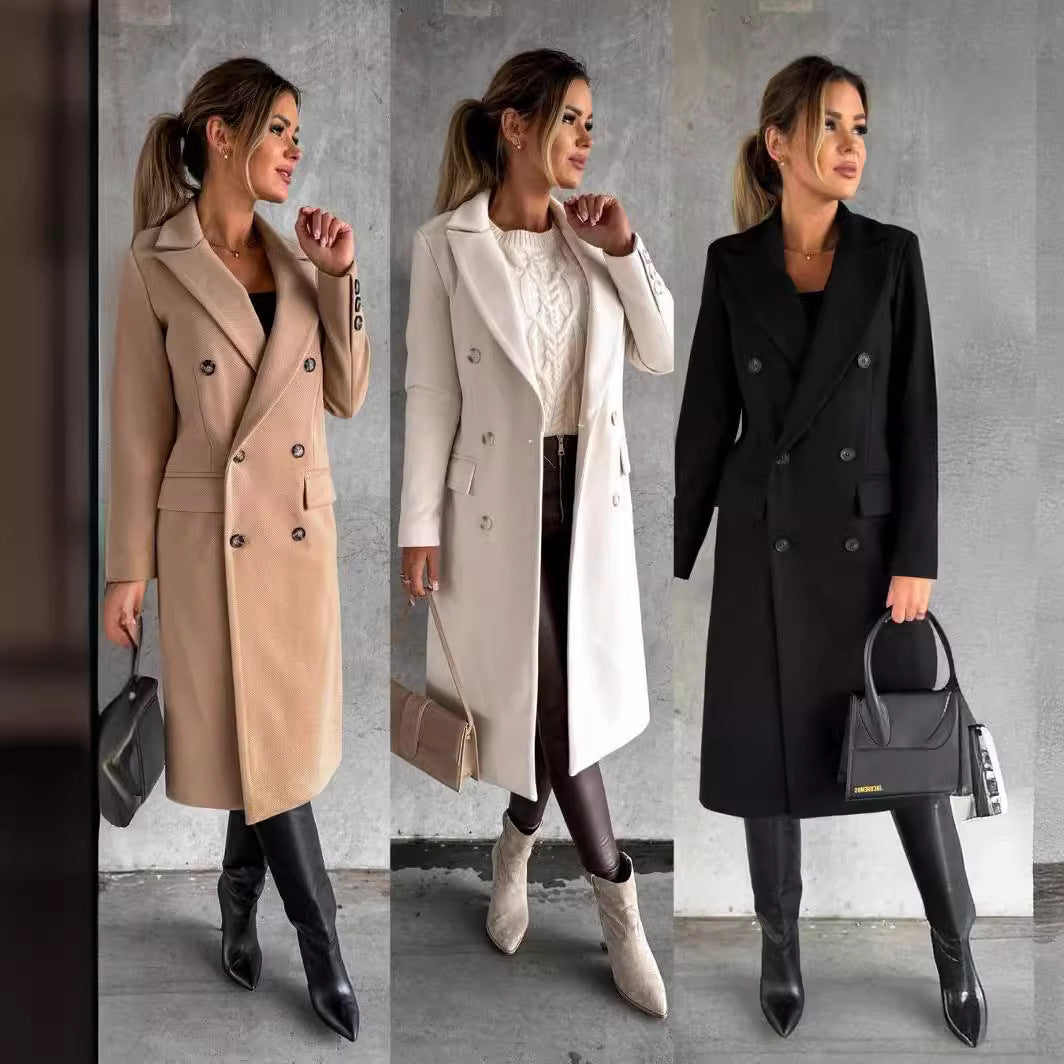 Elegant double-breasted coat for women in structured fabric with adjustable belt Lune London
