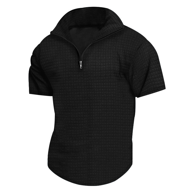 Functional short-sleeve shirt for men with modern stand-up collar and zipper Lune London