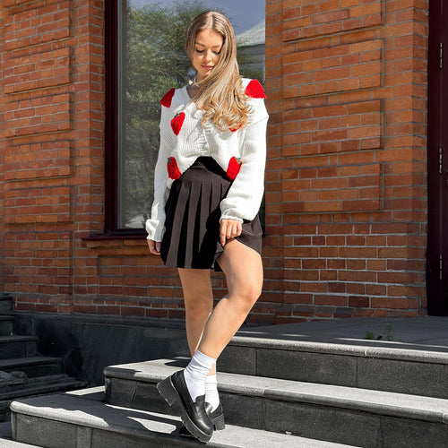 Knit jacket for women with unique heart-shaped appliqués and a casual fit Amarae