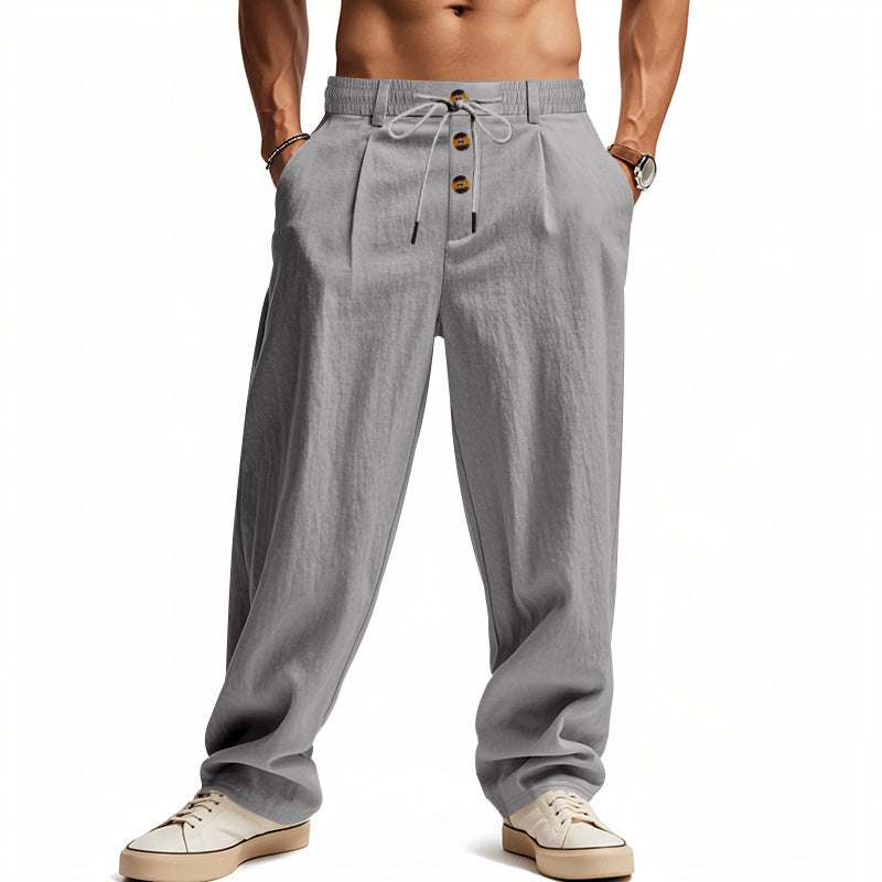 Casual linen pants for men with elastic waistband and practical buttons Lune London