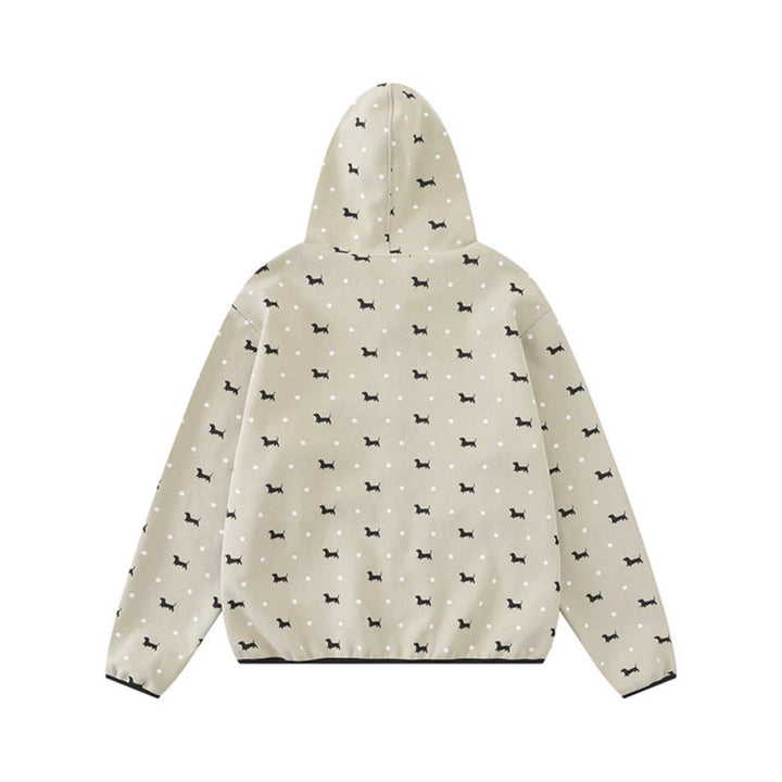 Women Lightweight Hooded Zip Jacket with Dog Silhouette and Polka Dot Allover Amarae