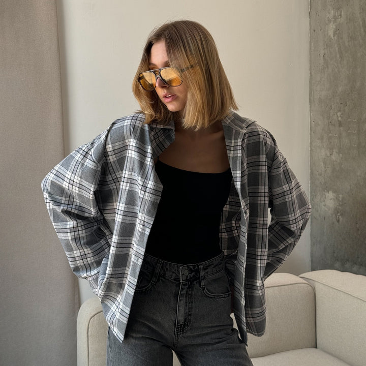 Casual checked blouse for women with oversized fit and modern details Amarae