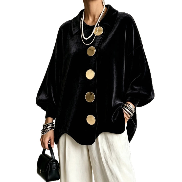 Women's Oversized Velvet Jacket with Large Decorative Buttons and Balloon Sleeves Amarae